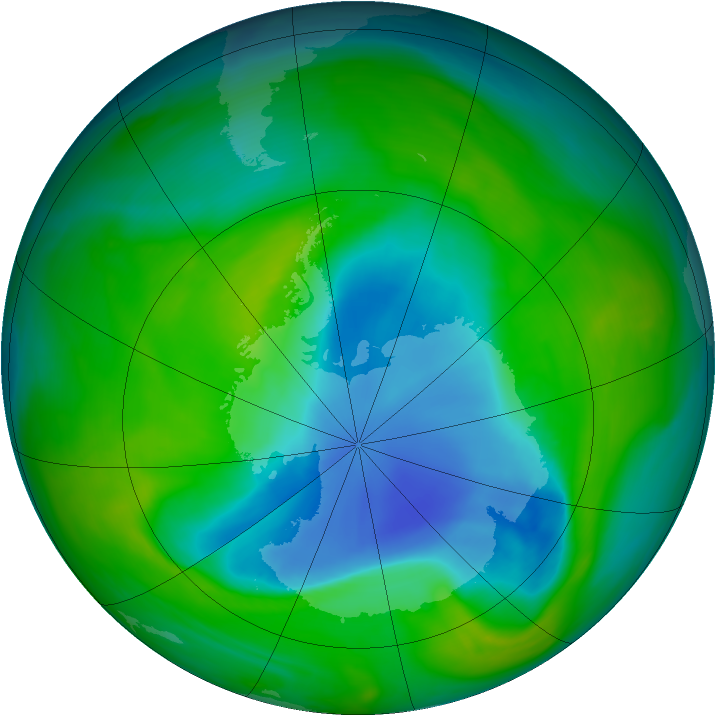 Antarctic ozone map for 01 December 2005